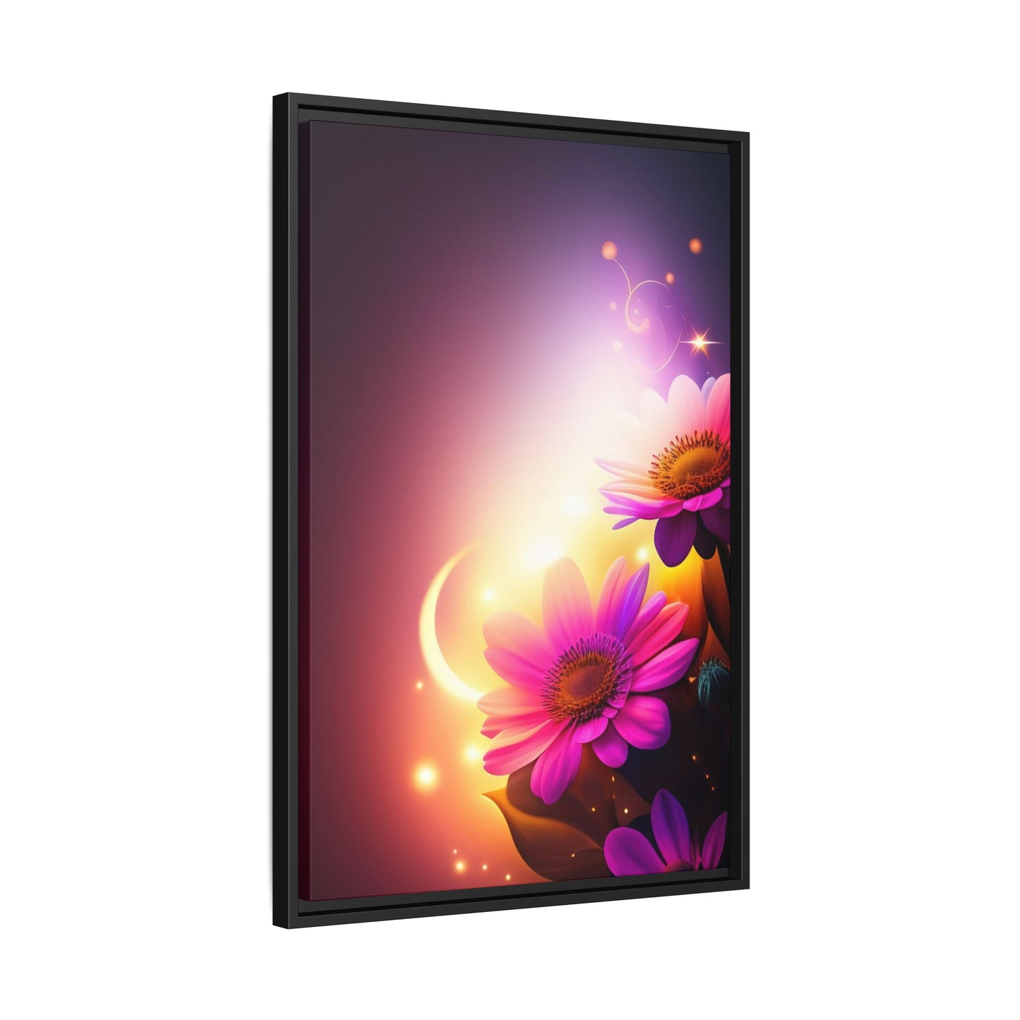 Framed Floral Canvas Art — Pink Daisies Sunset Wall Print