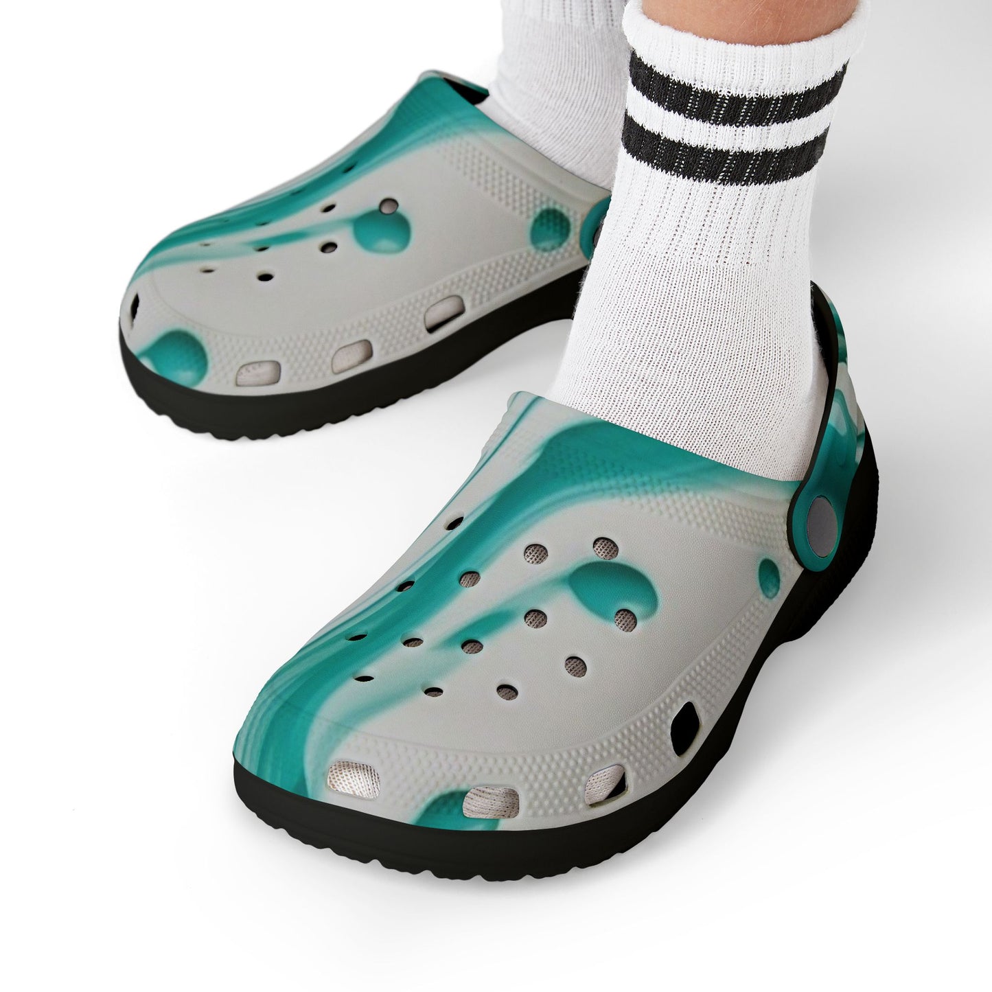 Kids Marble Aqua Foam Clogs — Watercolor Teal Slip-On Sandals