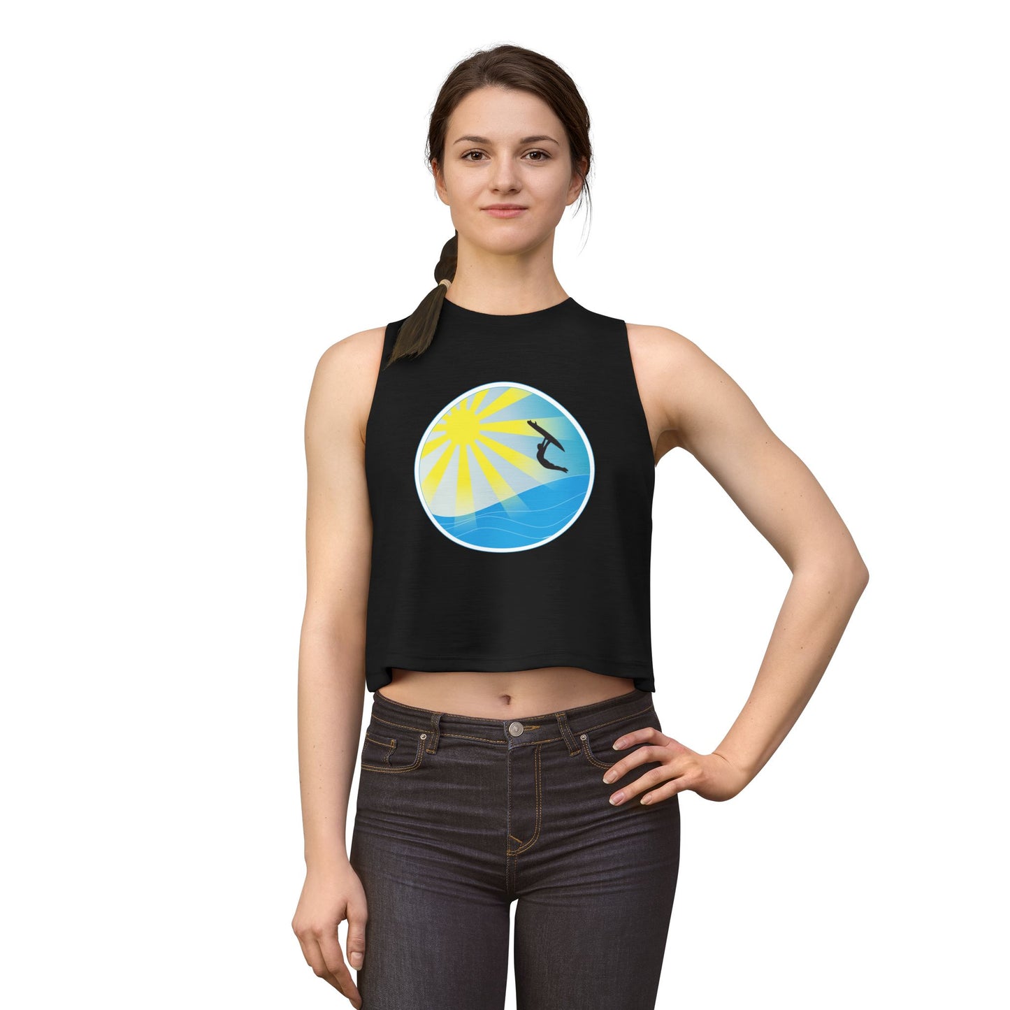 Sunrise Surf Circle Crop Top — Women’s Beach Wave Tank