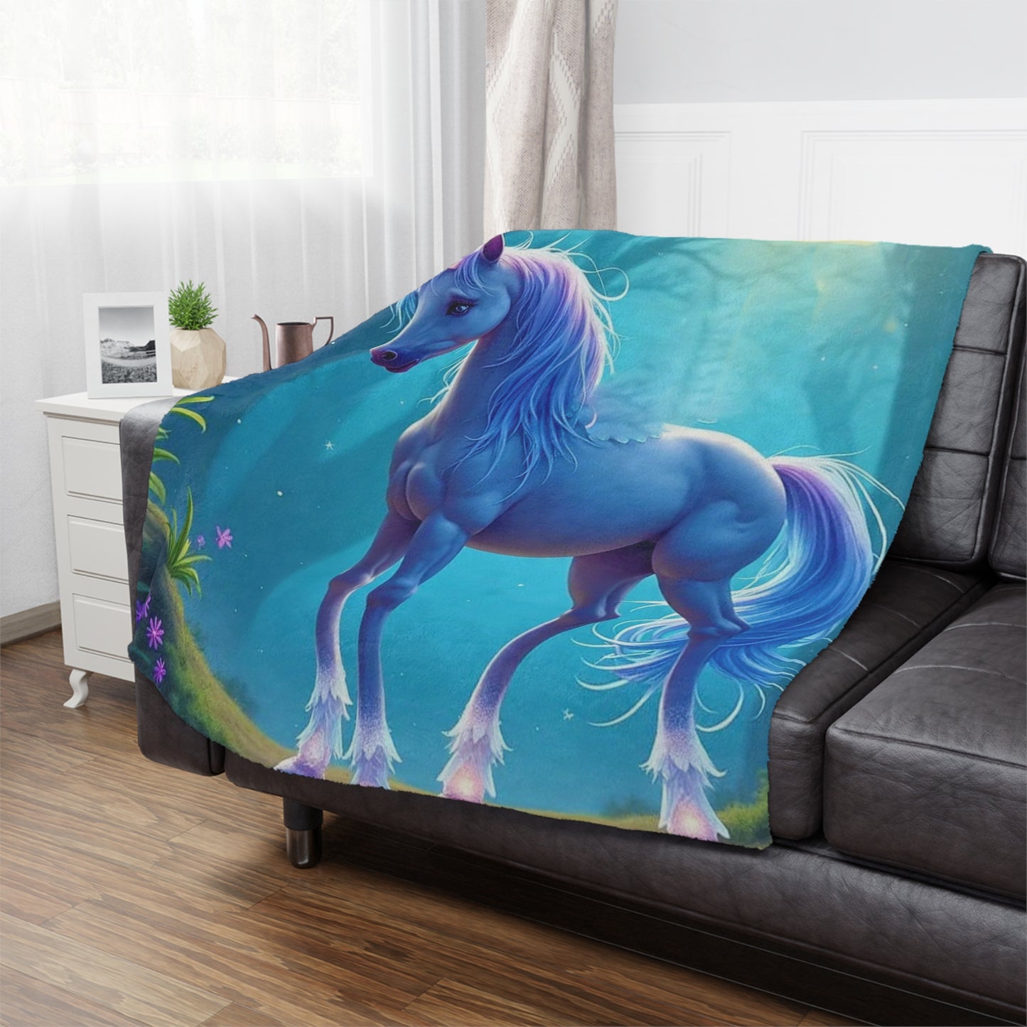 Enchanted Blue Unicorn Minky Blanket — Soft Magical Fantasy Throw for Kids & Teens