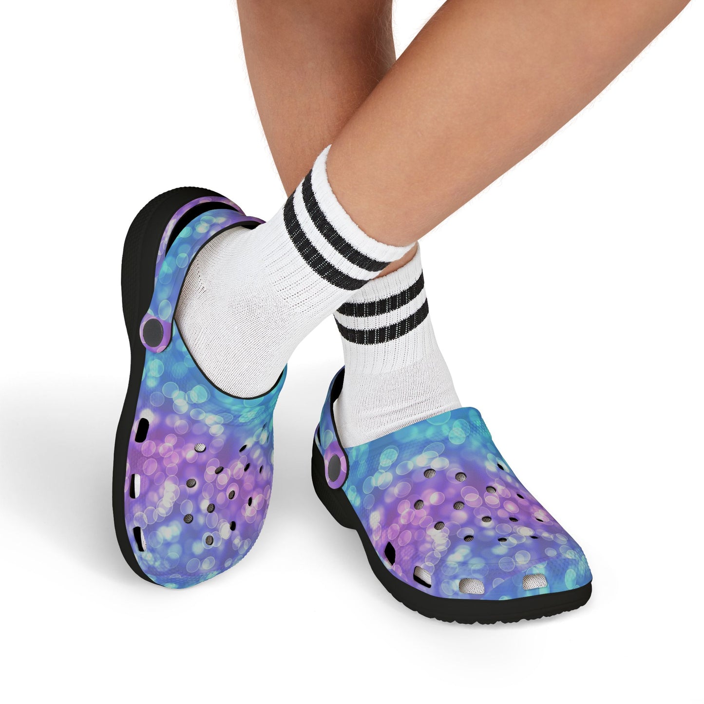 Kids Purple Blue Bokeh Foam Clogs — Comfort EVA Slip-Ons
