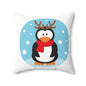 Holiday Penguin Pillow — Cute Reindeer Antler Penguin with Scarf Decorative Throw Pillow