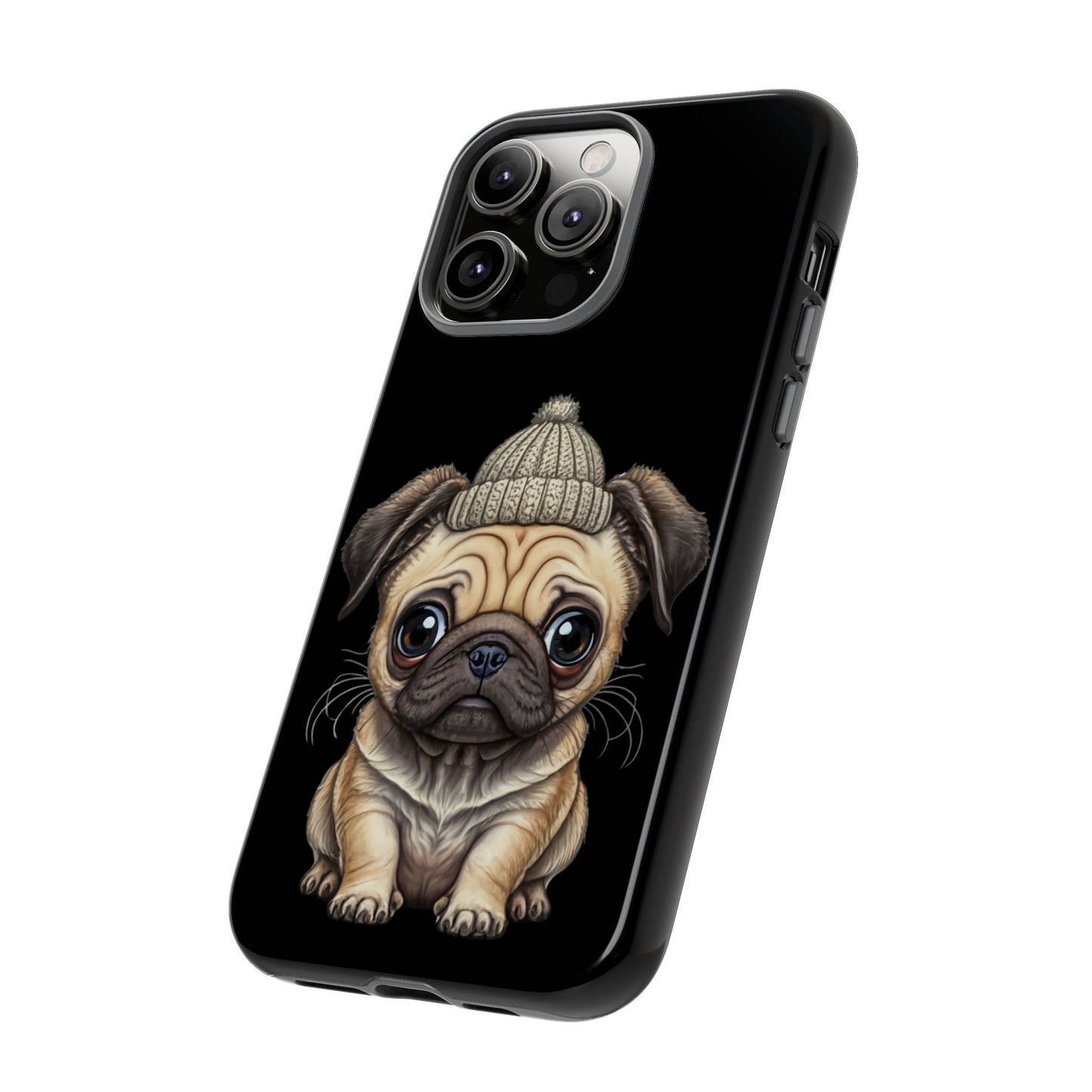 Pug Phone Case – Cute Pug Puppy Illustration on Black Tough Case