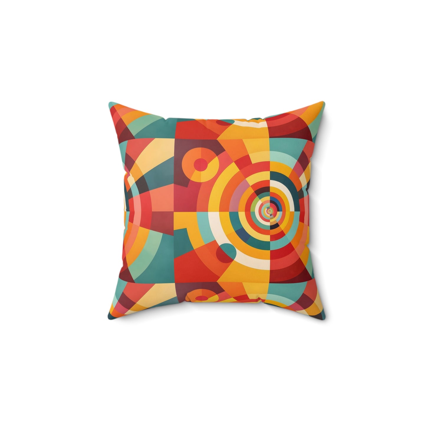 Retro Geometric Throw Pillow — Colorful Mid-Century Modern Accent Cushion