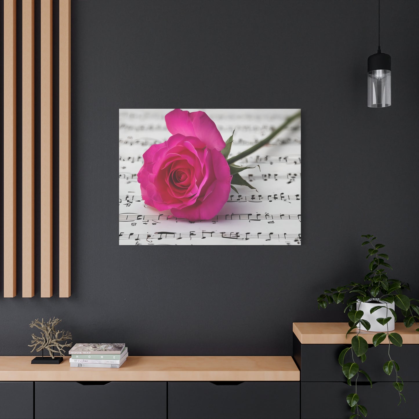 Stretched Canvas Art Print, Classic Rose on Sheet Music, Floral Wall Decor, Home Decoration, Gift for Music Lovers