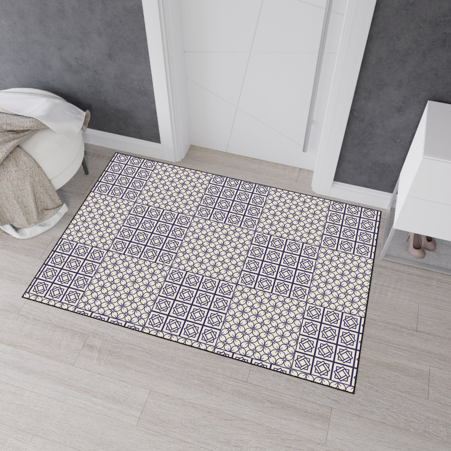 Geometric Patchwork Heavy-Duty Floor Mat — Non-Slip Entry Rug