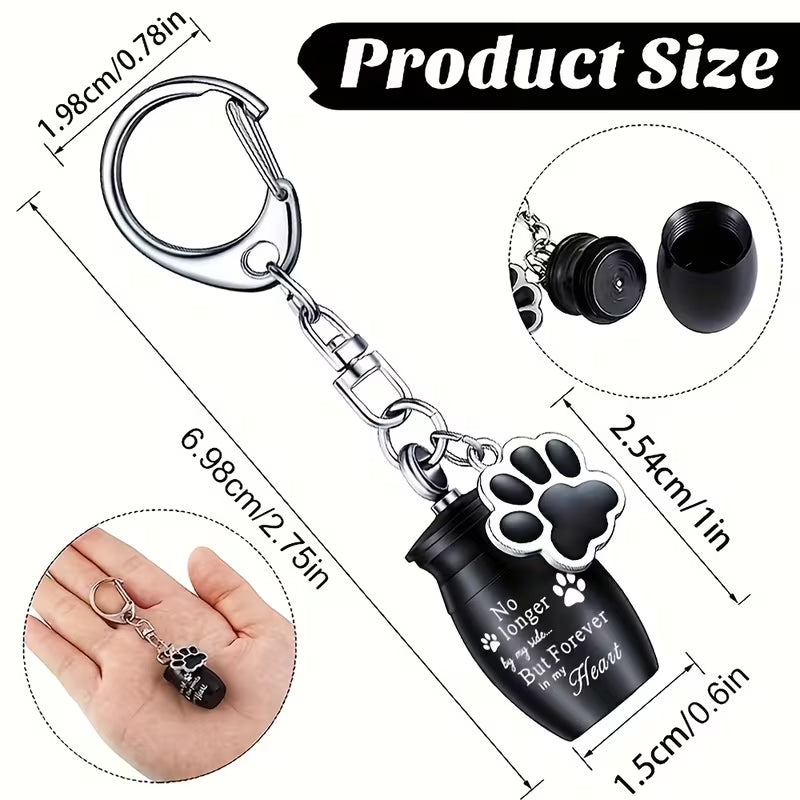 Metal Urn Pendant Suitable for Dog & Cat Cremation Urn with Filling Tools - Paw Print Ash Keepsake Keychain, Memorial Cylinder for Pet Ashes, Cremation Jewelry for Ashes Preservation