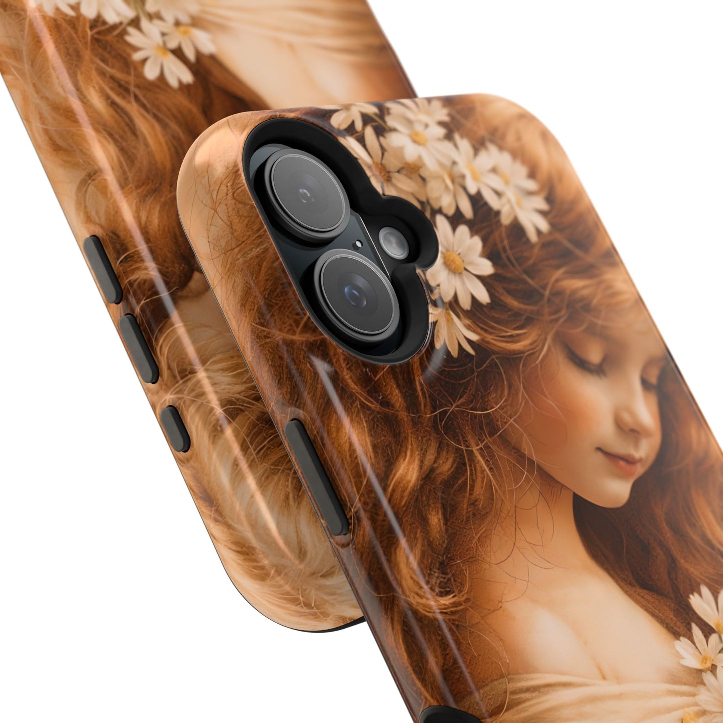 Vintage Floral Girl Magnetic Impact Phone Case — Protective iPhone Cover with Sepia Art