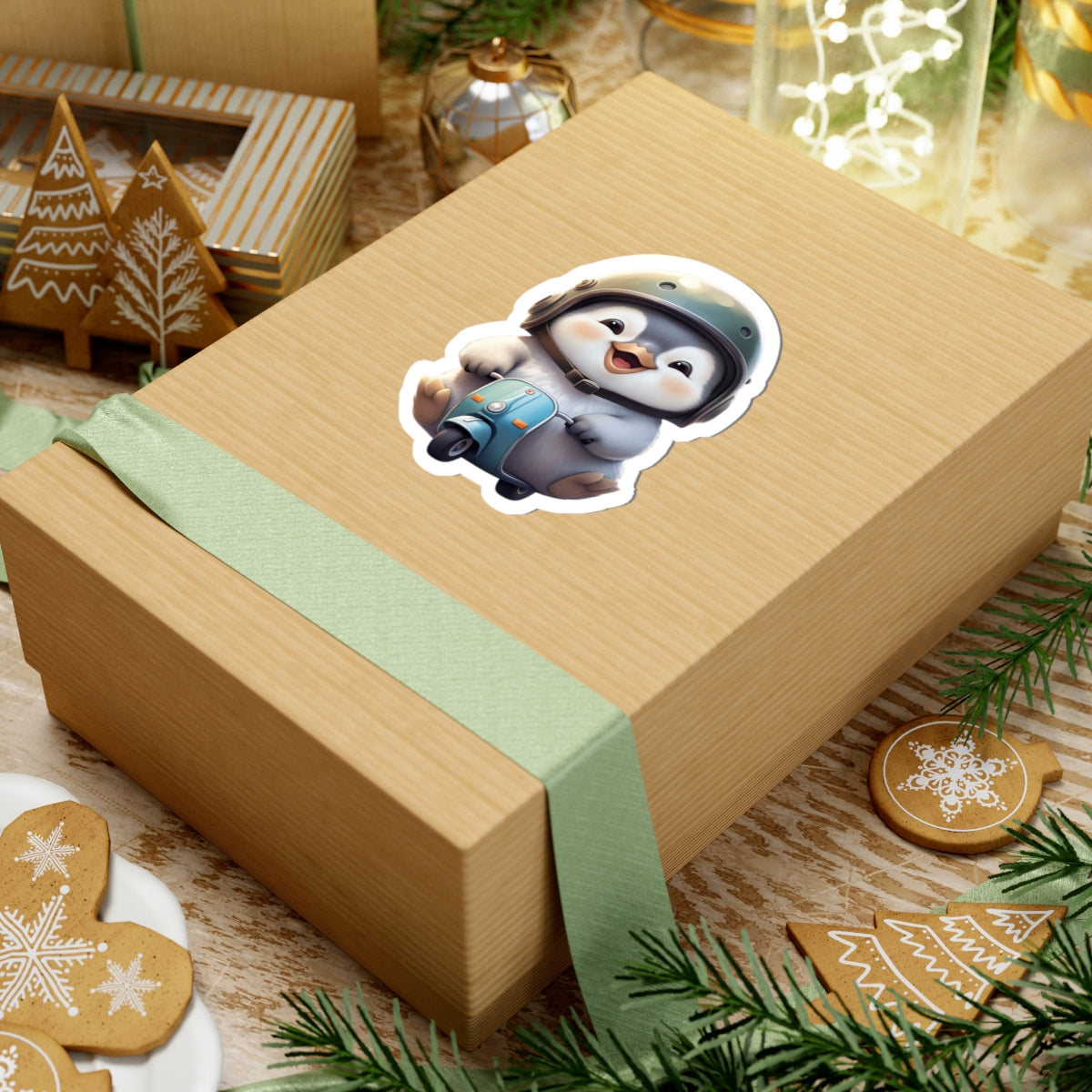 Adorable Penguin Scooter Kiss-Cut Sticker