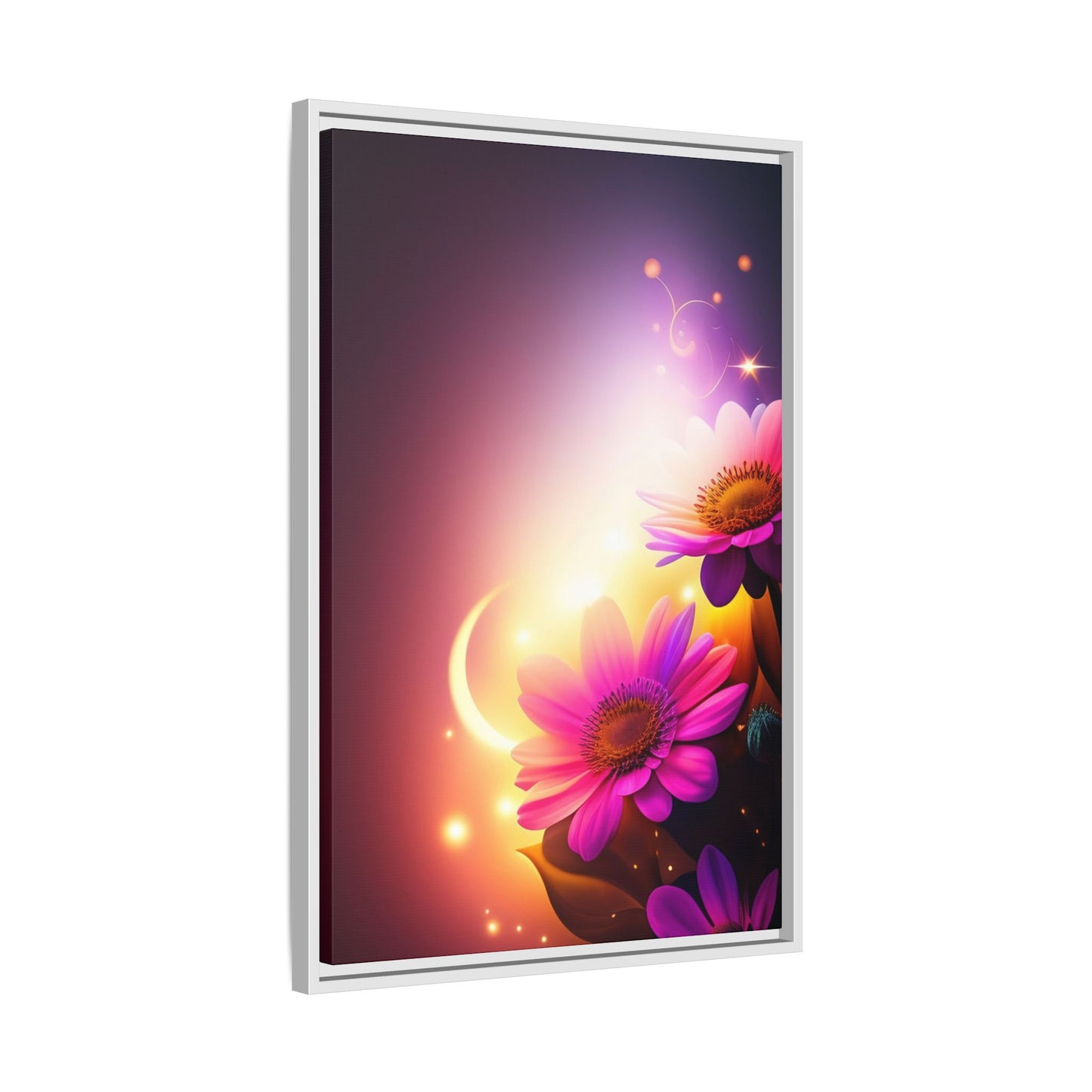 Framed Floral Canvas Art — Pink Daisies Sunset Wall Print