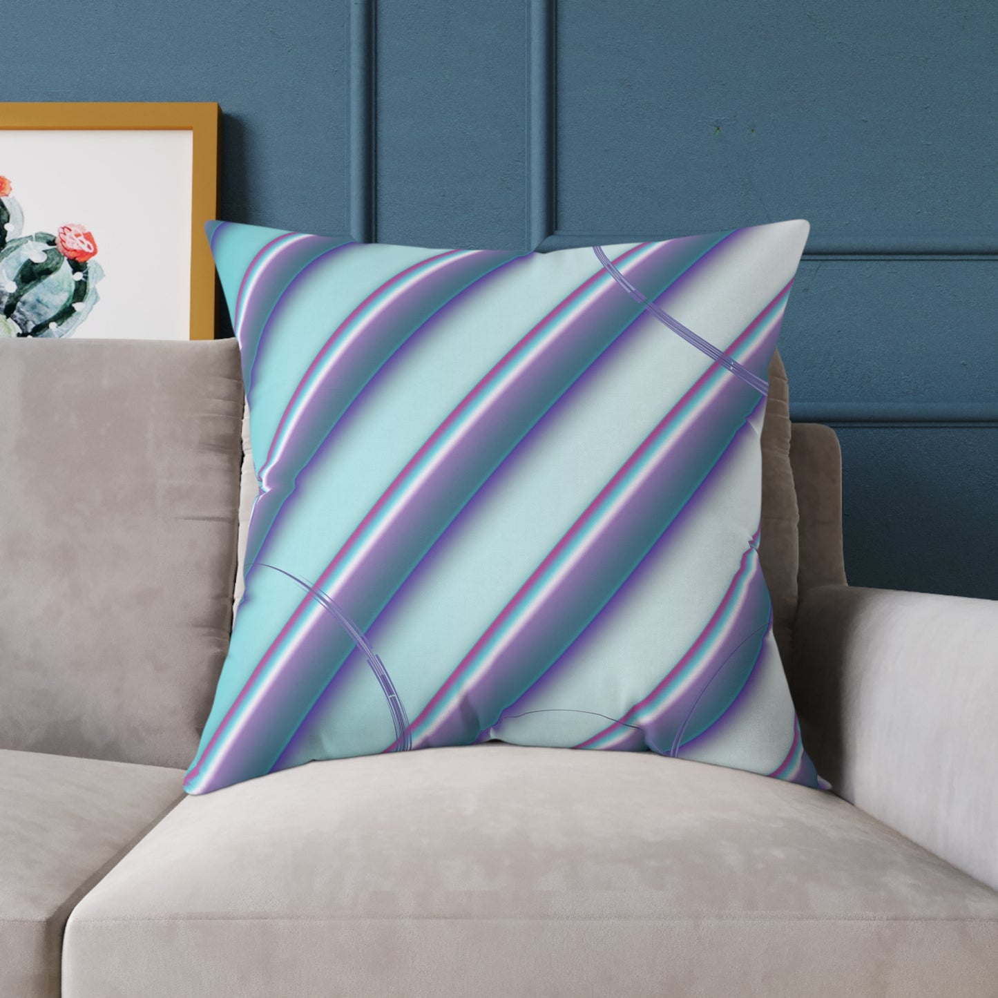 Abstract Teal & Lavender Striped Throw Pillow