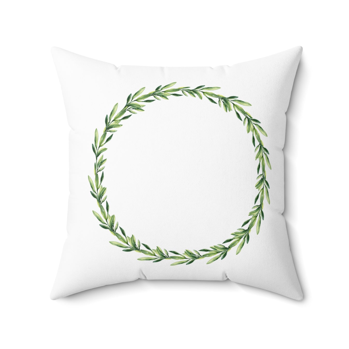 Green Laurel Wreath Decorative Pillow — Botanical Farmhouse Throw Pillow