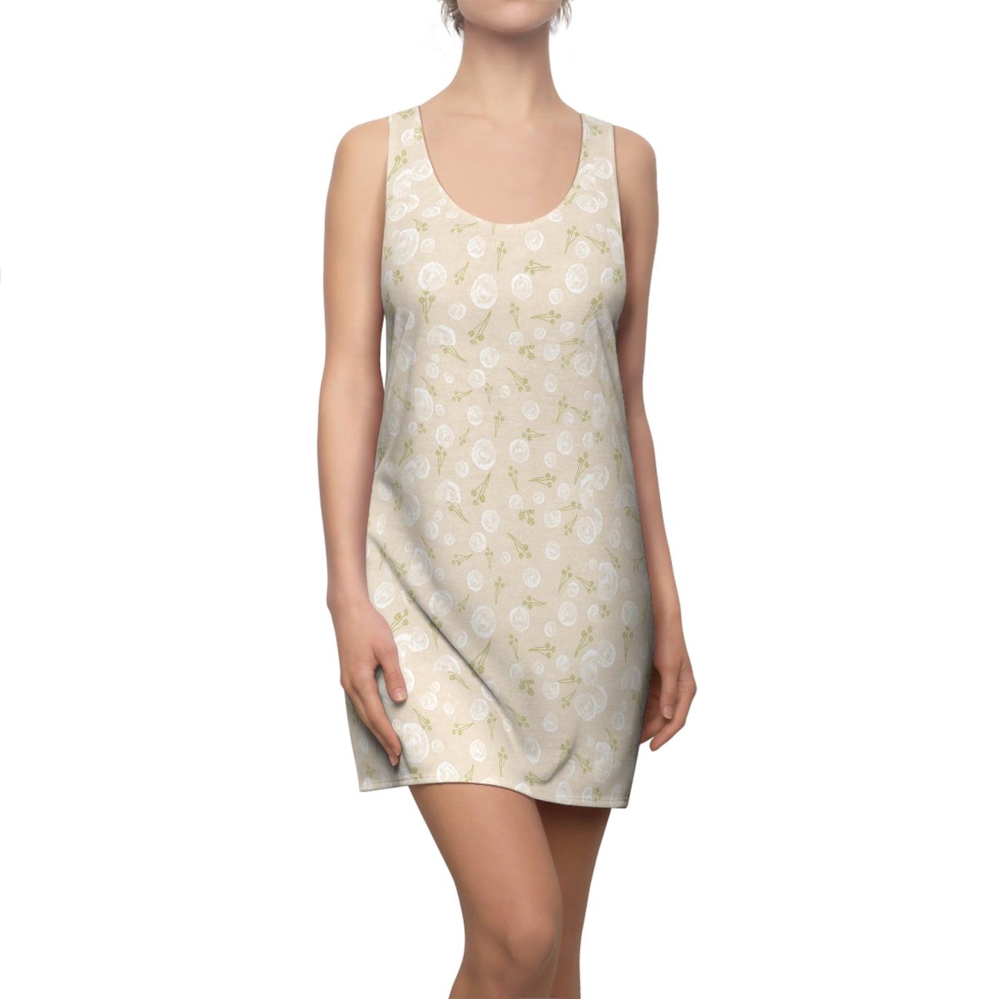 Floral Summer Racerback Dress, Casual Wear, Beach Day Outfit, Vacation Dress, Women’s Day Gift, Soft and Breezy Dress