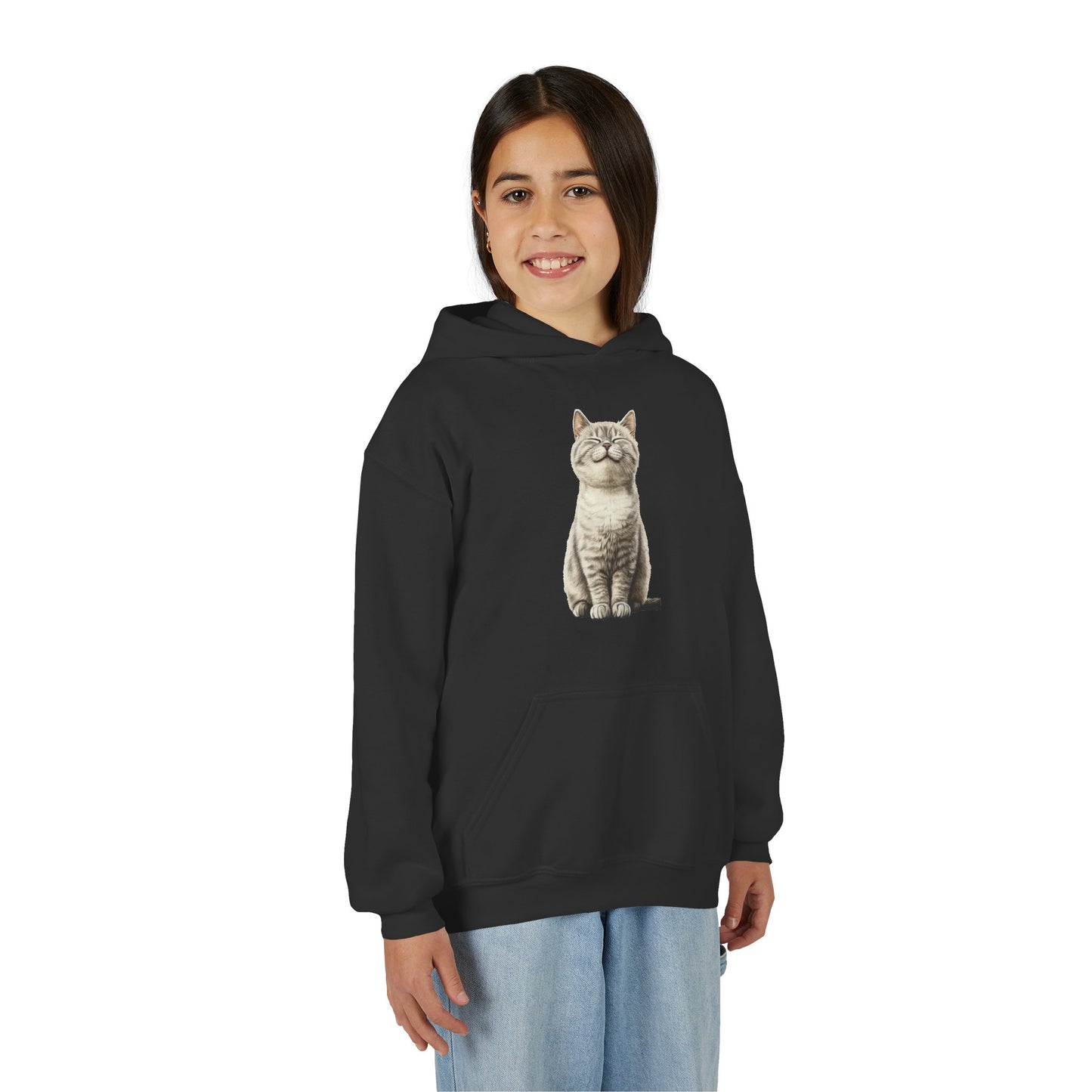 Kids Cat Hoodie – Cute Sitting Kitten Youth Hooded Sweatshirt