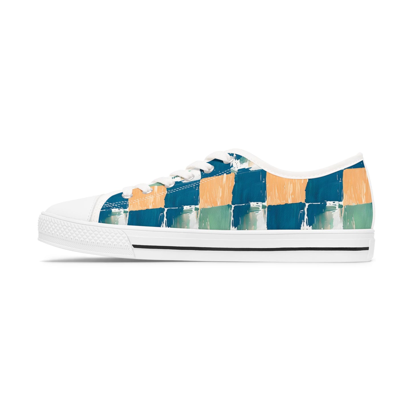 Canvas Sneakers — Hand-Painted Checkerboard in Teal, Orange & Mint