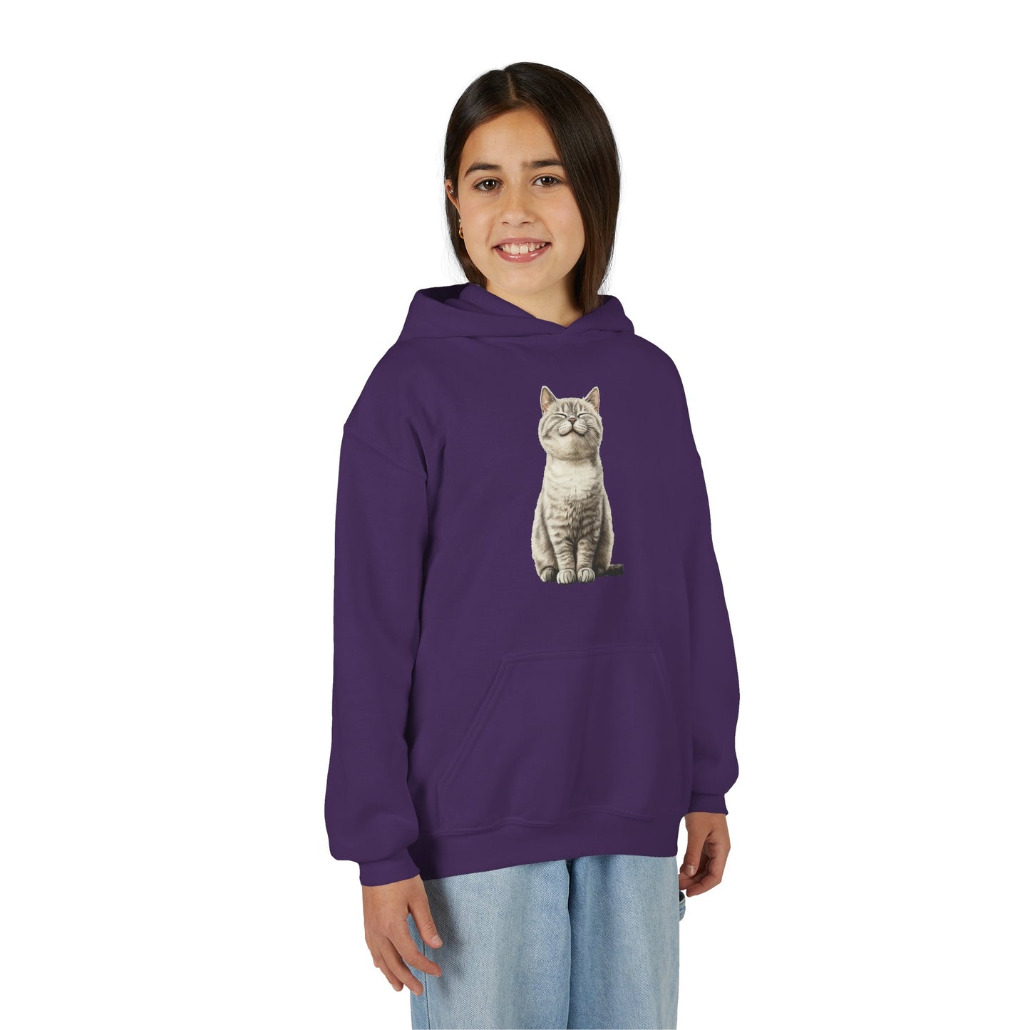 Kids Cat Hoodie – Cute Sitting Kitten Youth Hooded Sweatshirt