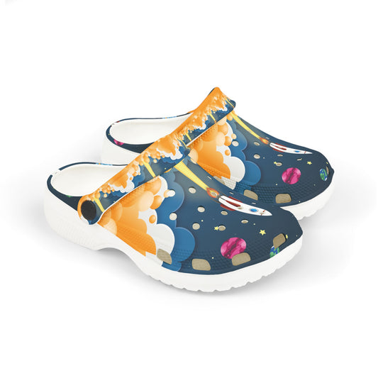 Rocket Adventure Kid's EVA Foam Clogs, Fun Kids Slip-On Shoes, Colorful Summer Footwear, Space-Themed Clogs for Playtime