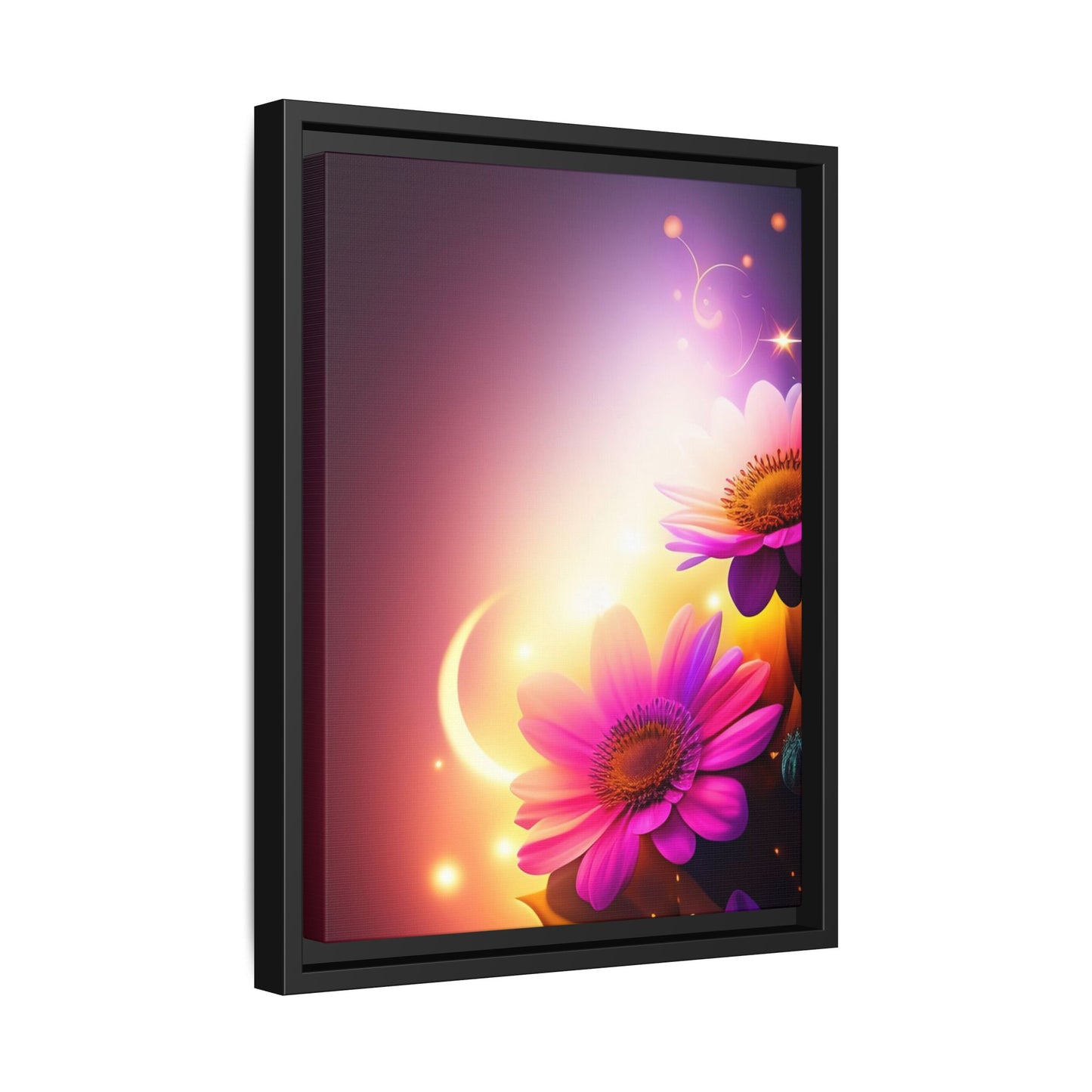 Framed Floral Canvas Art — Pink Daisies Sunset Wall Print