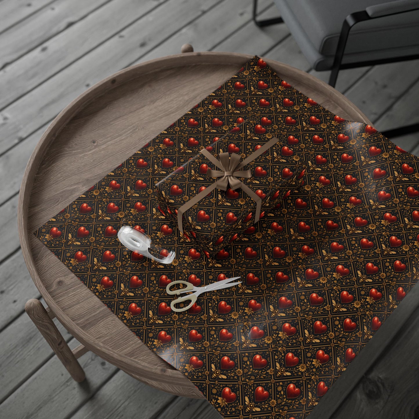 Ornate Heart Wrapping Paper Roll – Elegant Red & Gold Gift Wrap