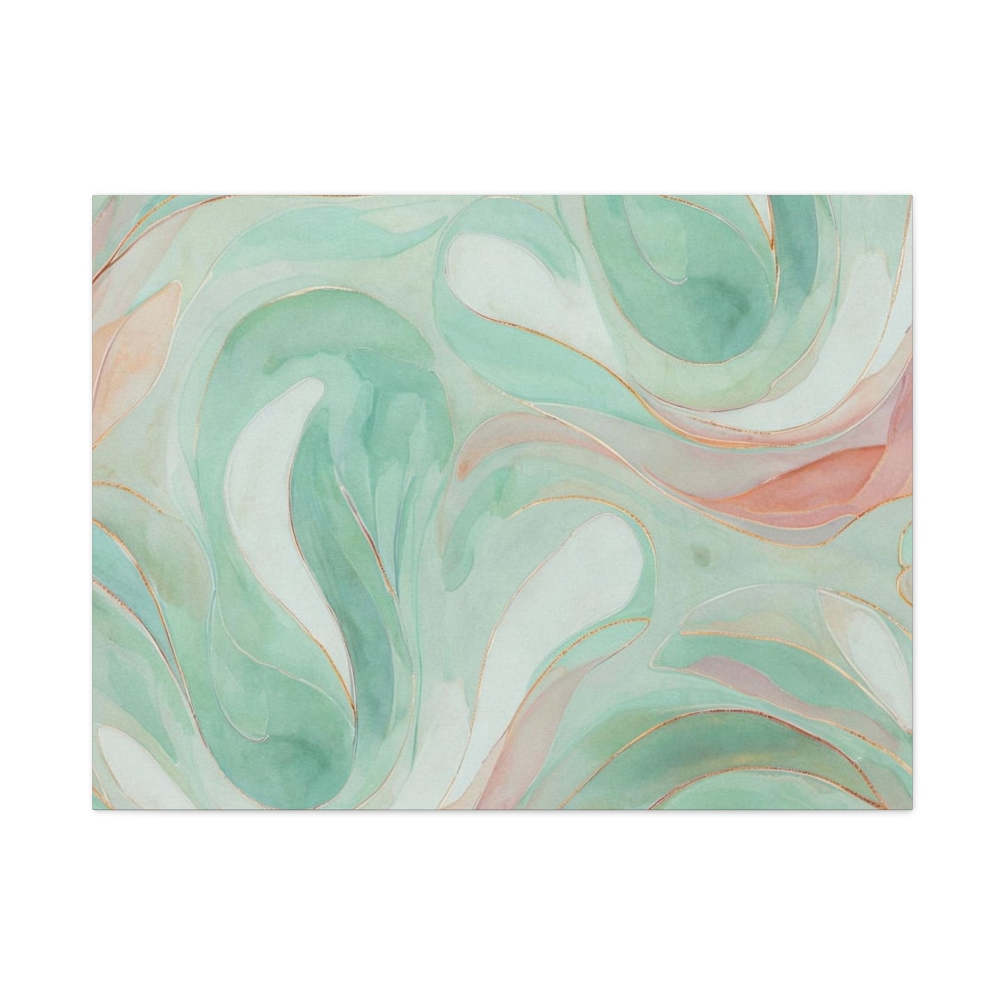 Abstract Green Marble Canvas Print — Teal & Coral Swirl Wall Art