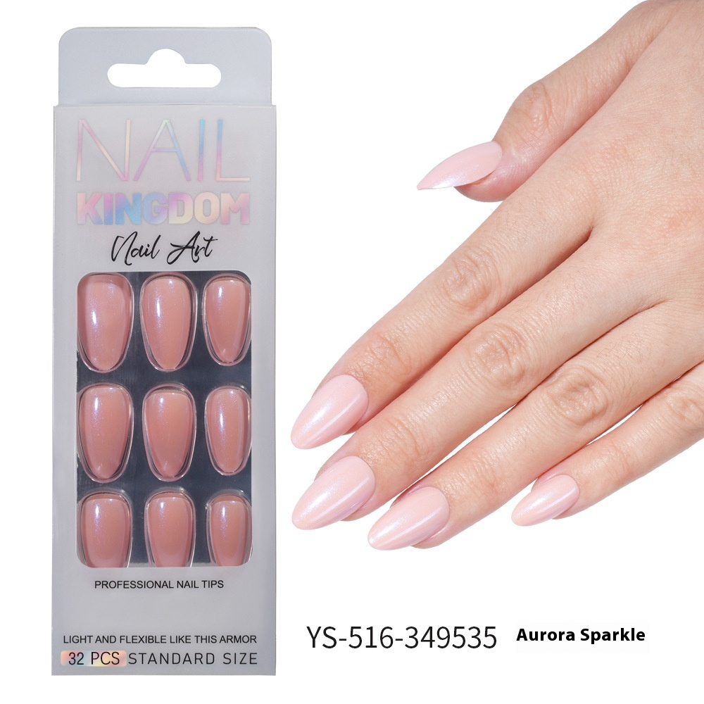 Press on nails Advanced Aurora Fine Flash Almond Short Nail Film Removable Fake Nail Prefabricated Solid Color  Nail Art Wholesale (MOQ=3)