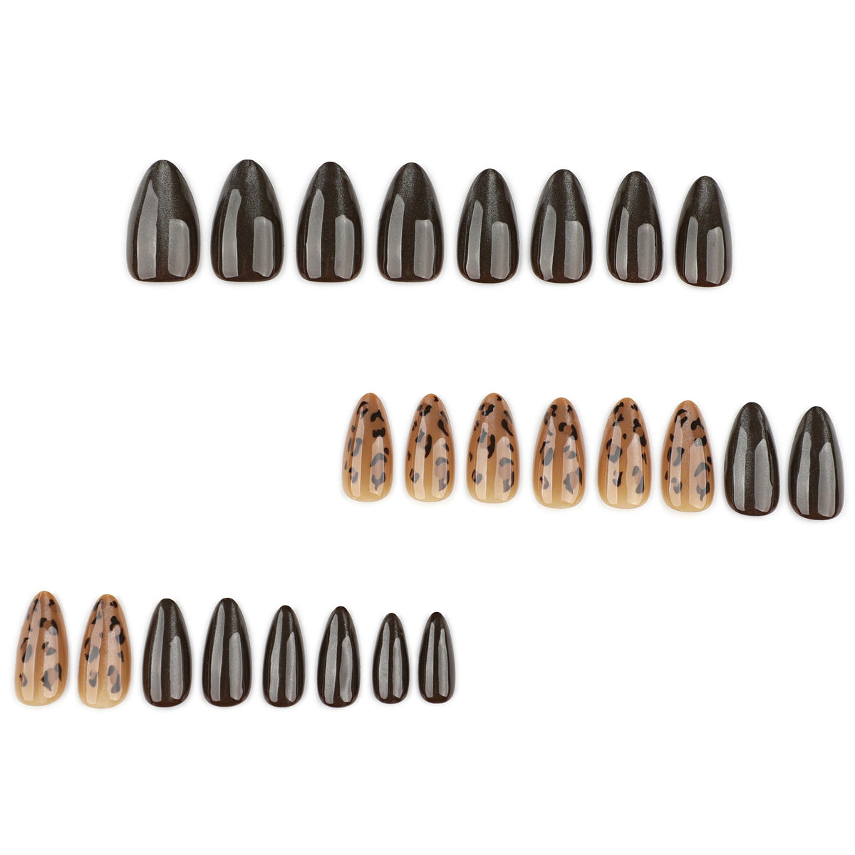 Brown Leopard Gradient Almond Nails With Glossy Finish – Image 2