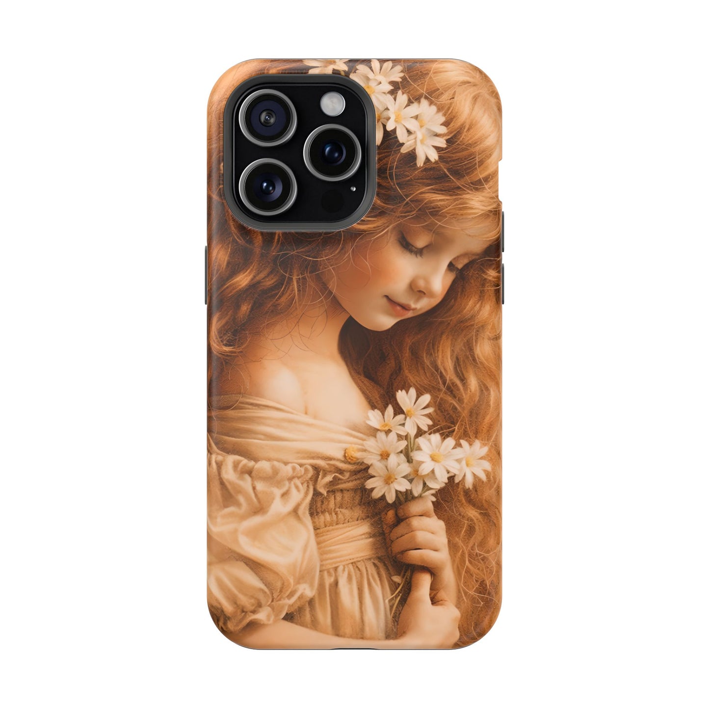 Vintage Floral Girl Magnetic Impact Phone Case — Protective iPhone Cover with Sepia Art