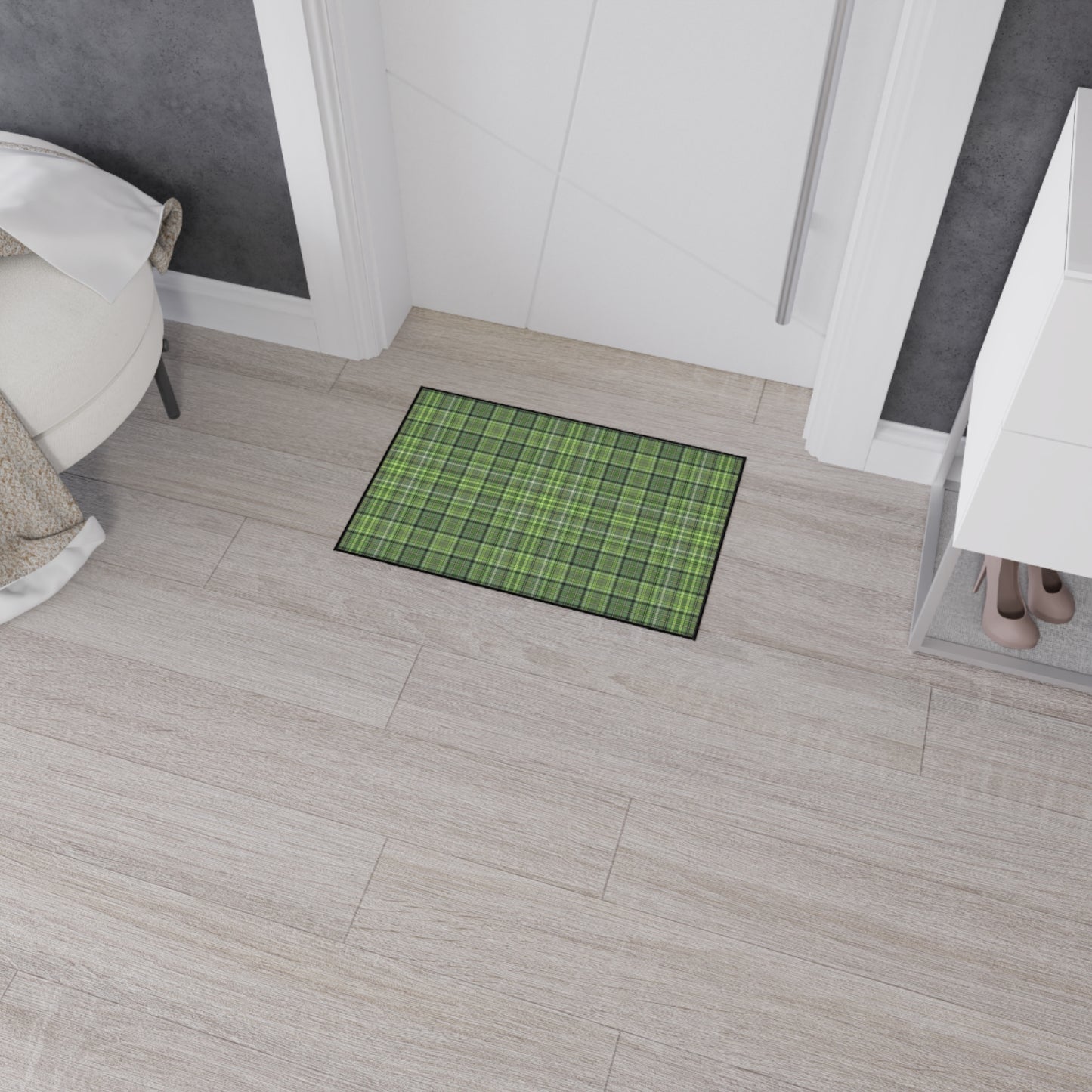 Green Plaid Heavy-Duty Floor Mat — Durable Non-Slip Entry Rug