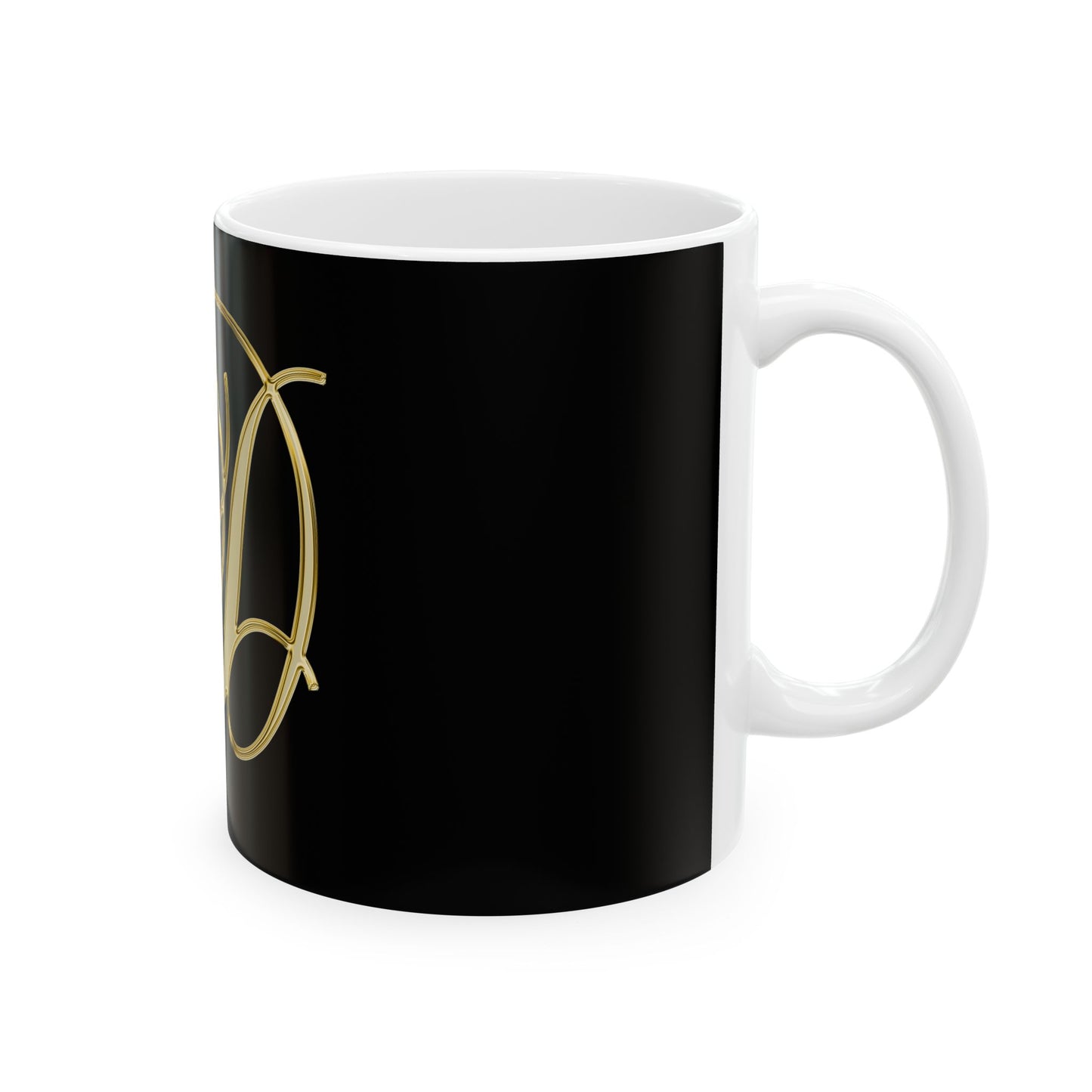 Gold Script Letter D Mug - Elegant Monogram Ceramic Coffee Cup (11oz, 15oz)