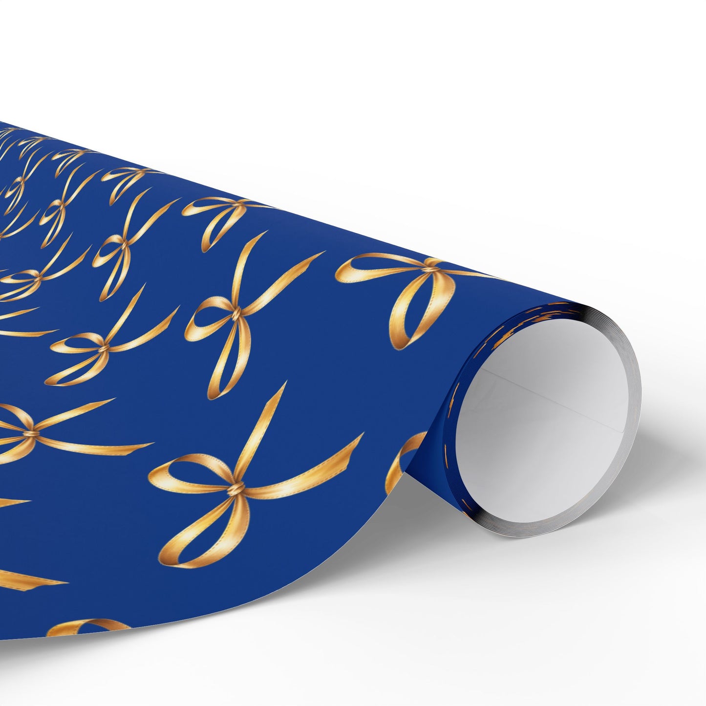 Wrapping Paper — Blue Gift Wrap with Gold Ribbon Pattern