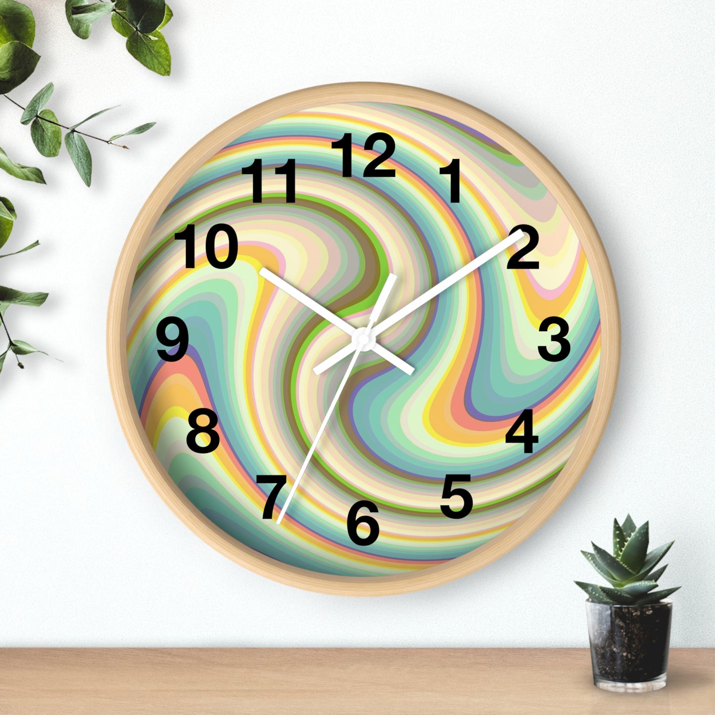Swirl Pastel Wall Clock — Retro Psychedelic Timepiece for Home Decor