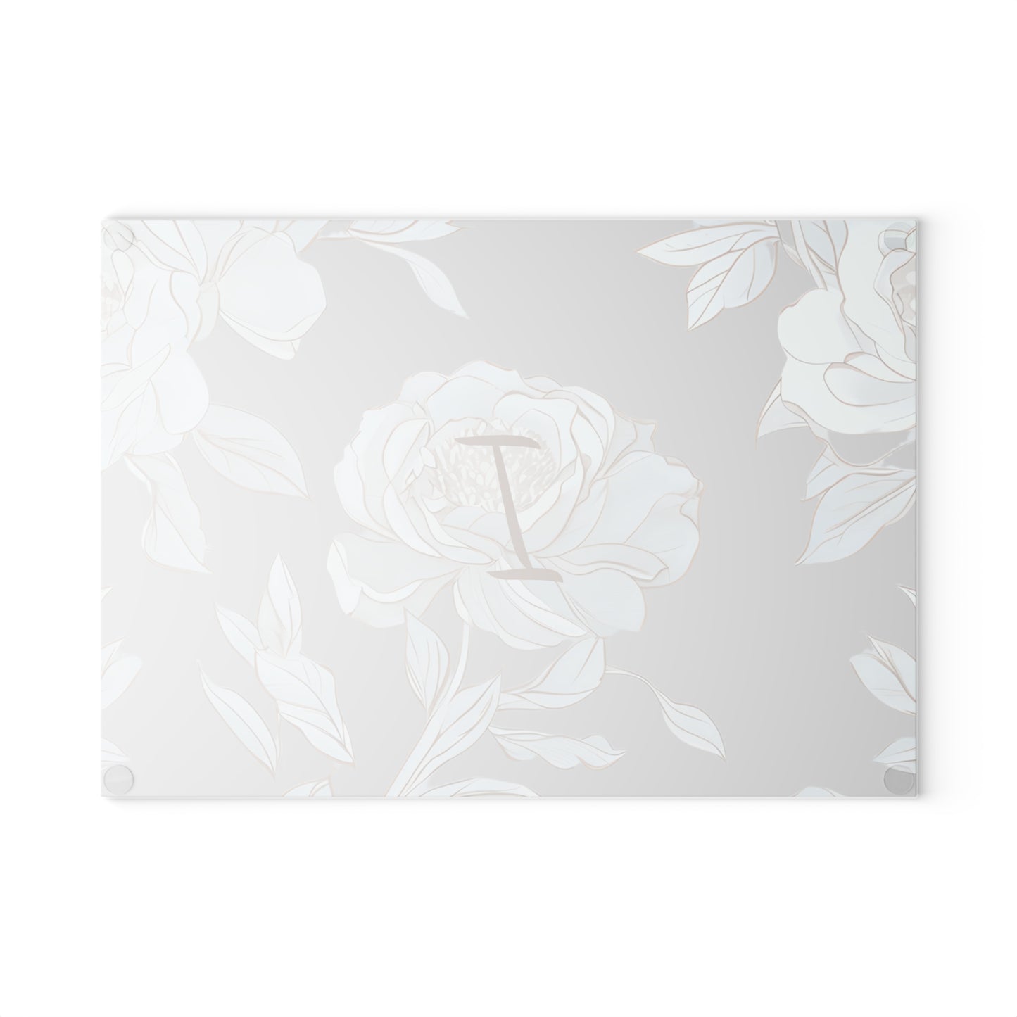 Personalized Floral Glass Cutting Board Letter I