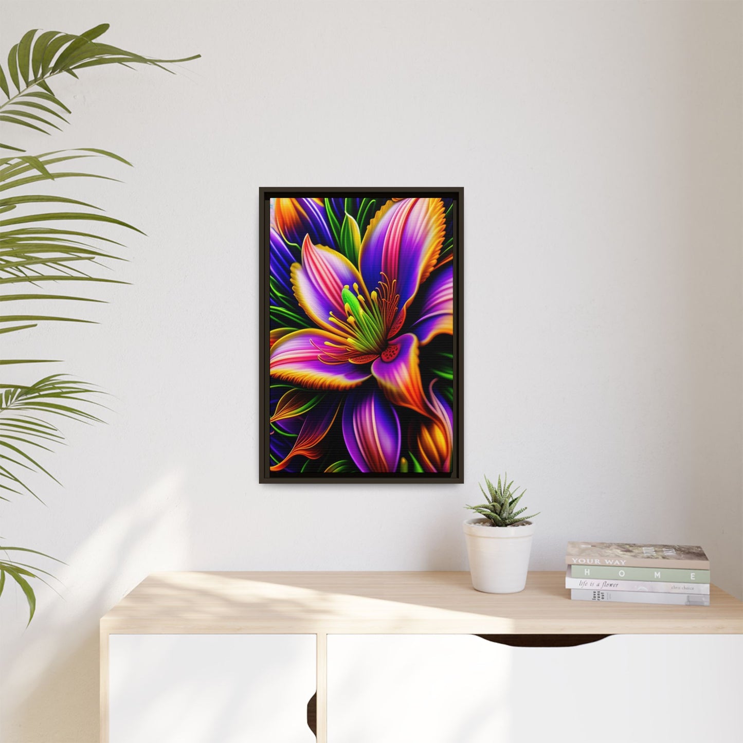 Vibrant Neon Floral Matte Canvas Print — Framed Wall Art