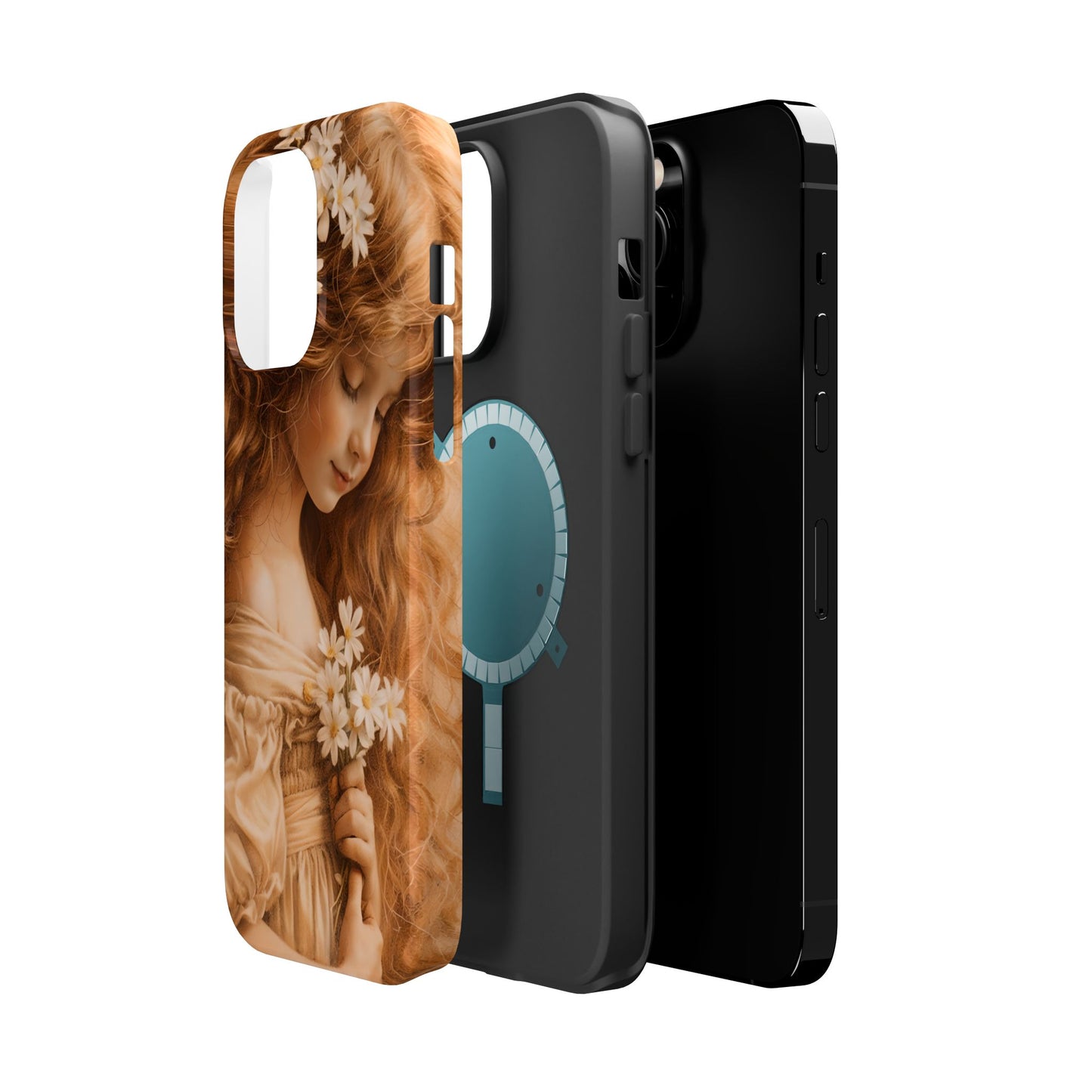 Vintage Floral Girl Magnetic Impact Phone Case — Protective iPhone Cover with Sepia Art
