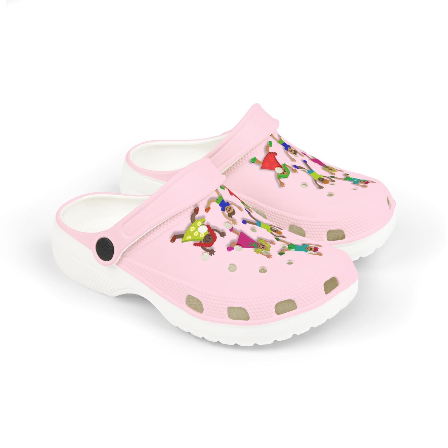 Kids Pink Foam Clogs with Cheerful Dancing Kids Print