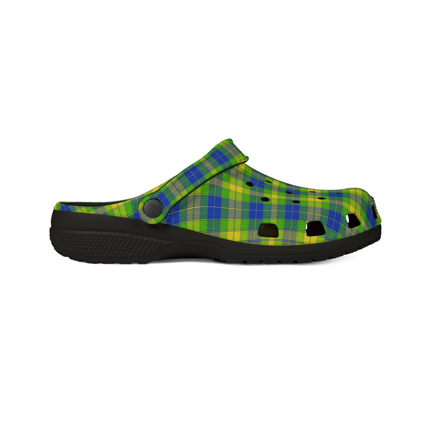 Plaid Green & Blue EVA Foam Clogs — Lightweight Garden & Beach Shoes