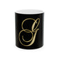 Monogram 'G' Gold Script Ceramic Mug — Elegant Personalized Initial Coffee Cup (11oz, 15oz)
