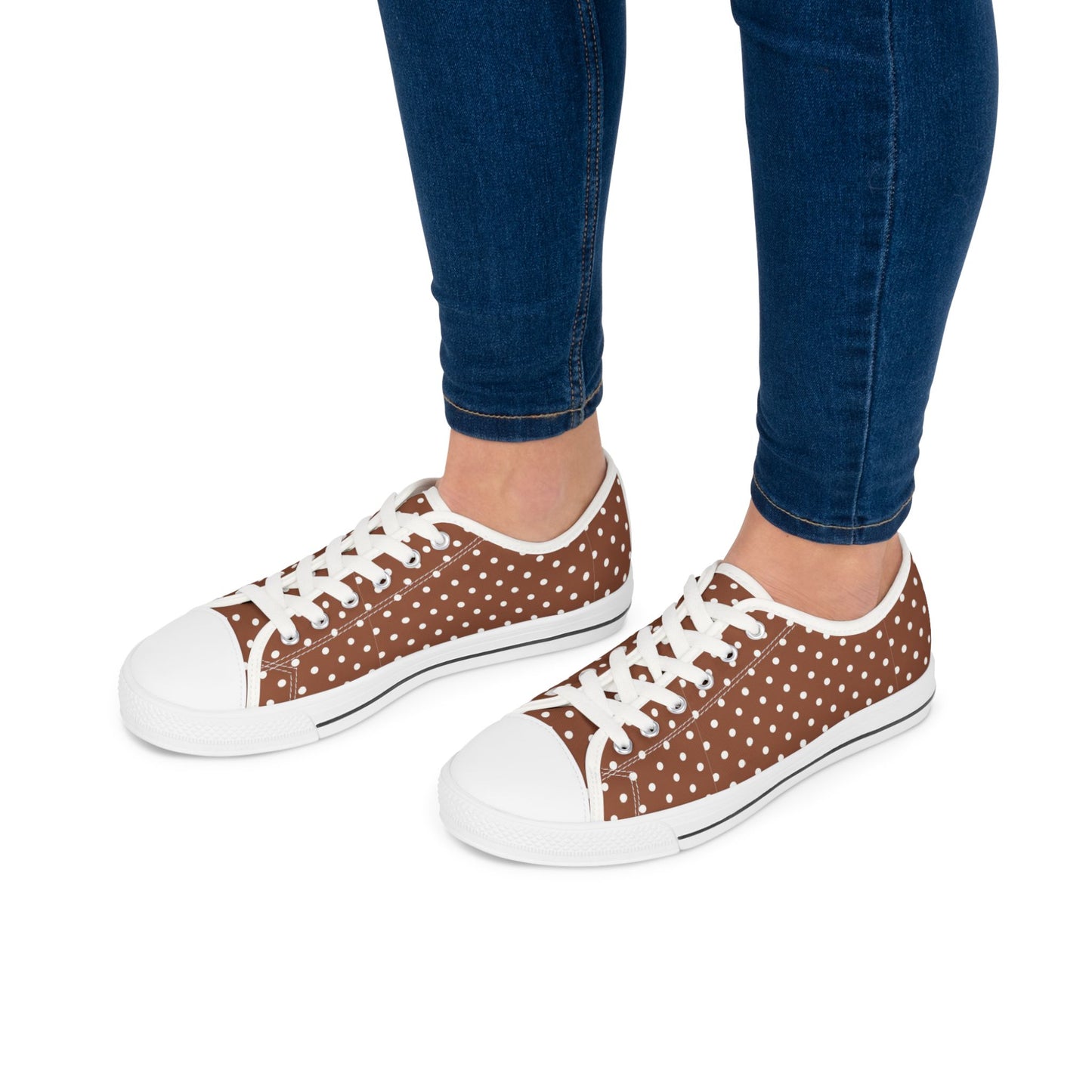 Brown Polka Dot Low Top Sneakers —  Casual Retro Canvas Shoes