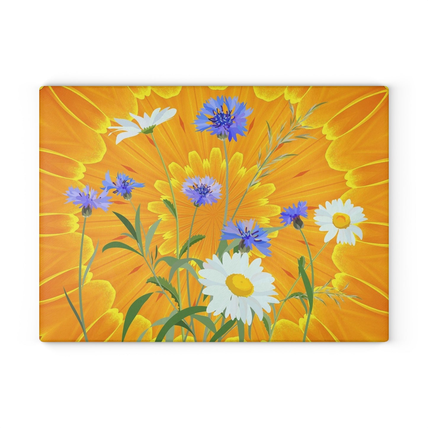 Glass Cutting Board — Bright Sunflower & Wildflower Kitchen Cutting Board