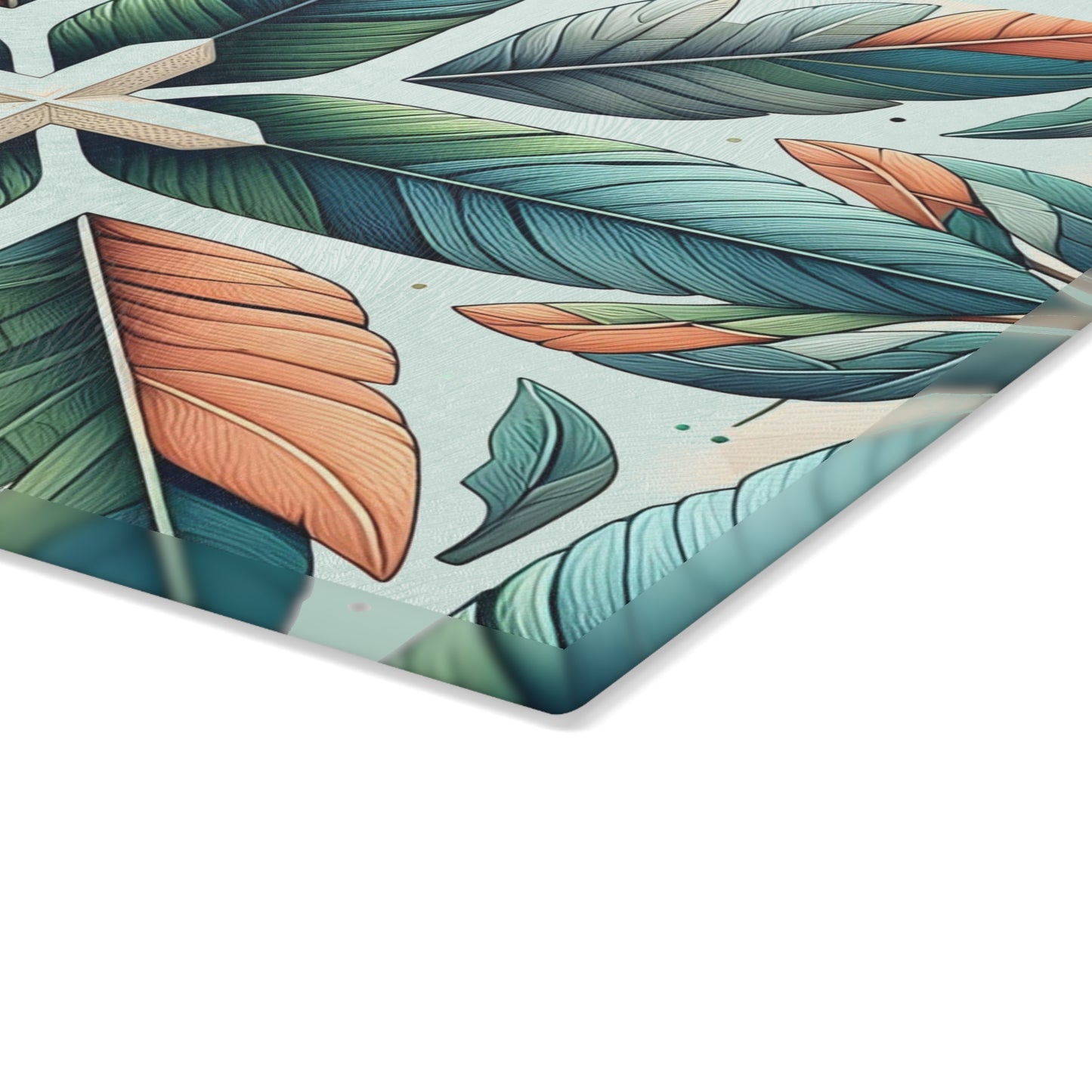 Tropical Leaf Glass Cutting Board — Decorative Kitchen Chopping Board
