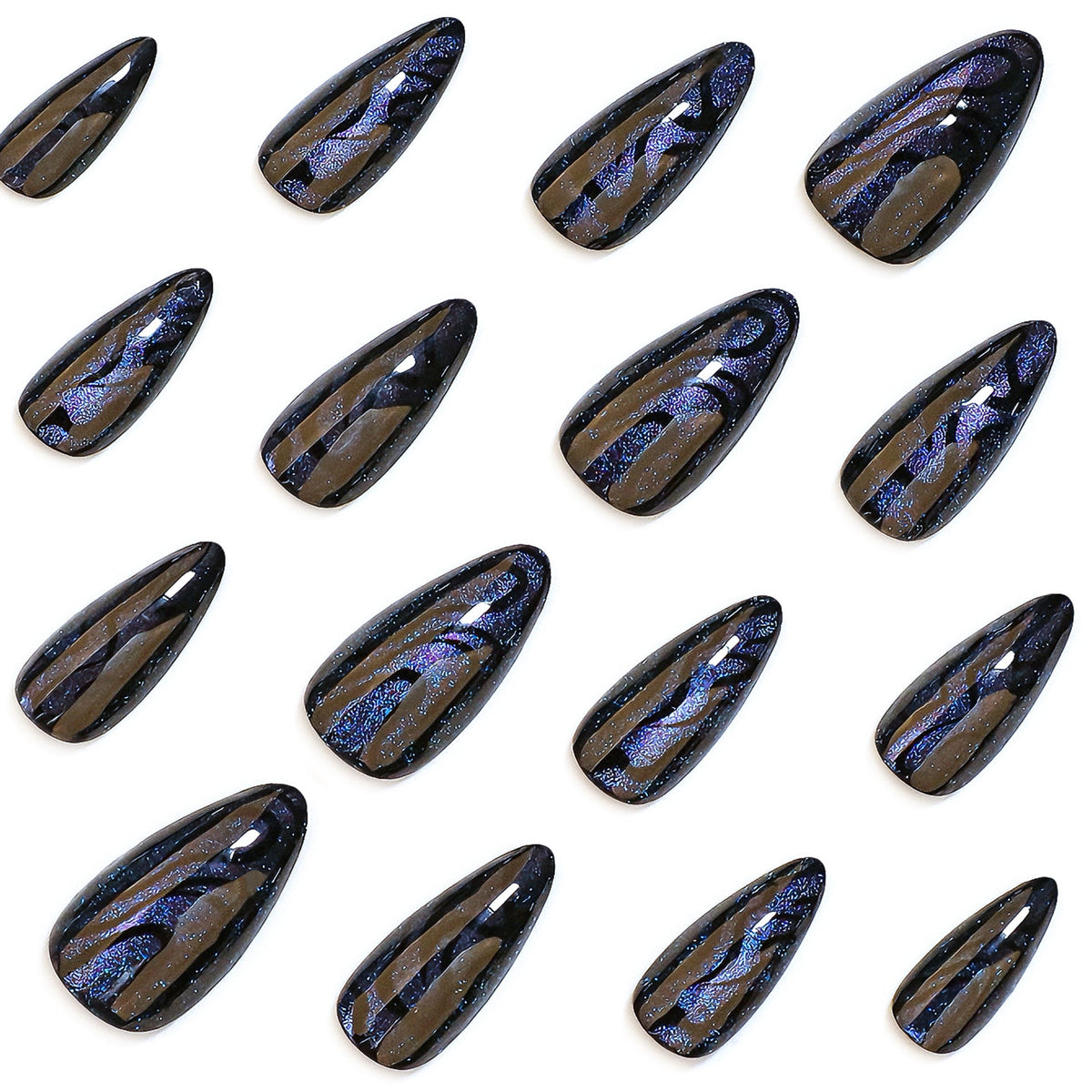 Black Iridescent Cat-Eye Glossy Press On Nails – Image 3
