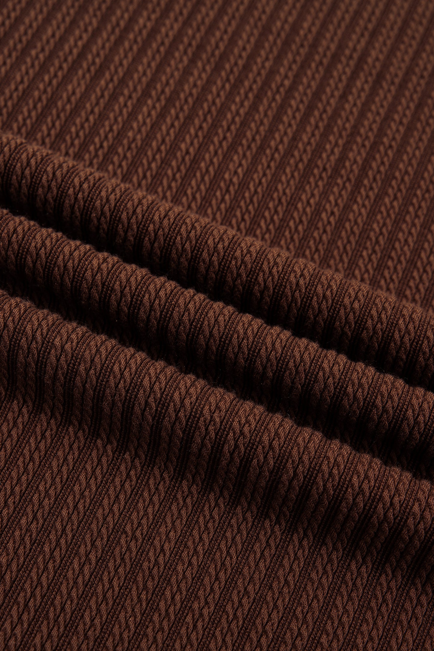 Dark Brown Textured Ribbed Knit Lettuce Trim 2pcs Lounge Set