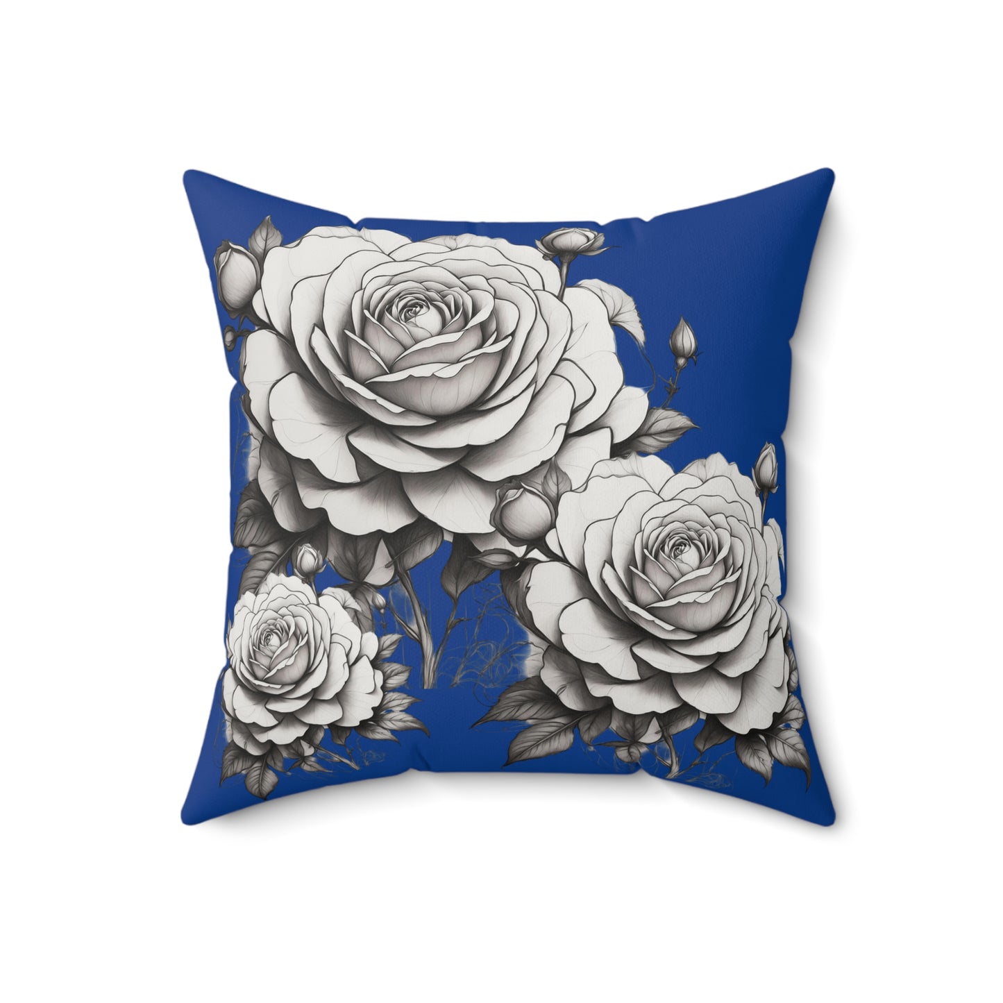 Elegant Floral Rose Pillow Home Decor Cushion, Gift for Her, Blue and White Style, Cozy Living Room Accent