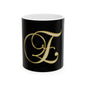 Monogram 'E' Gold Script Ceramic Mug — Elegant Initial Coffee Cup (11oz, 15oz)