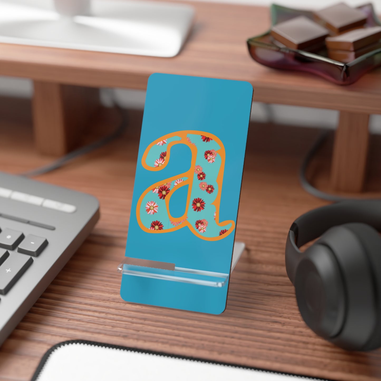 Floral Mobile Display Stand, Personalized Phone Holder, Desk Organizer, Unique Gift for Students, Home Office Decor, Tech Accessories
