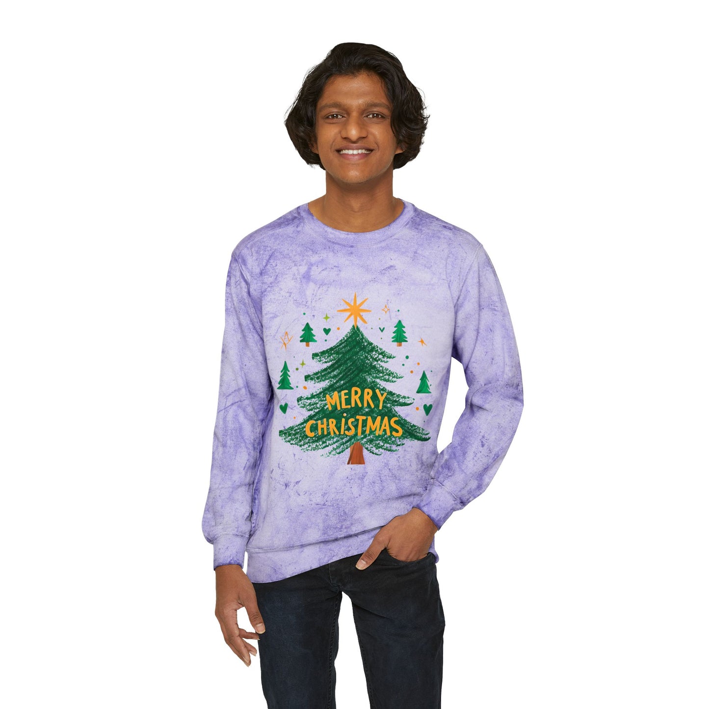 Merry Christmas Color Blast Crewneck Sweatshirt, Unisex Holiday Sweatshirt, Cozy Sweatshirt Gift, Festive Apparel, Christmas Sweater