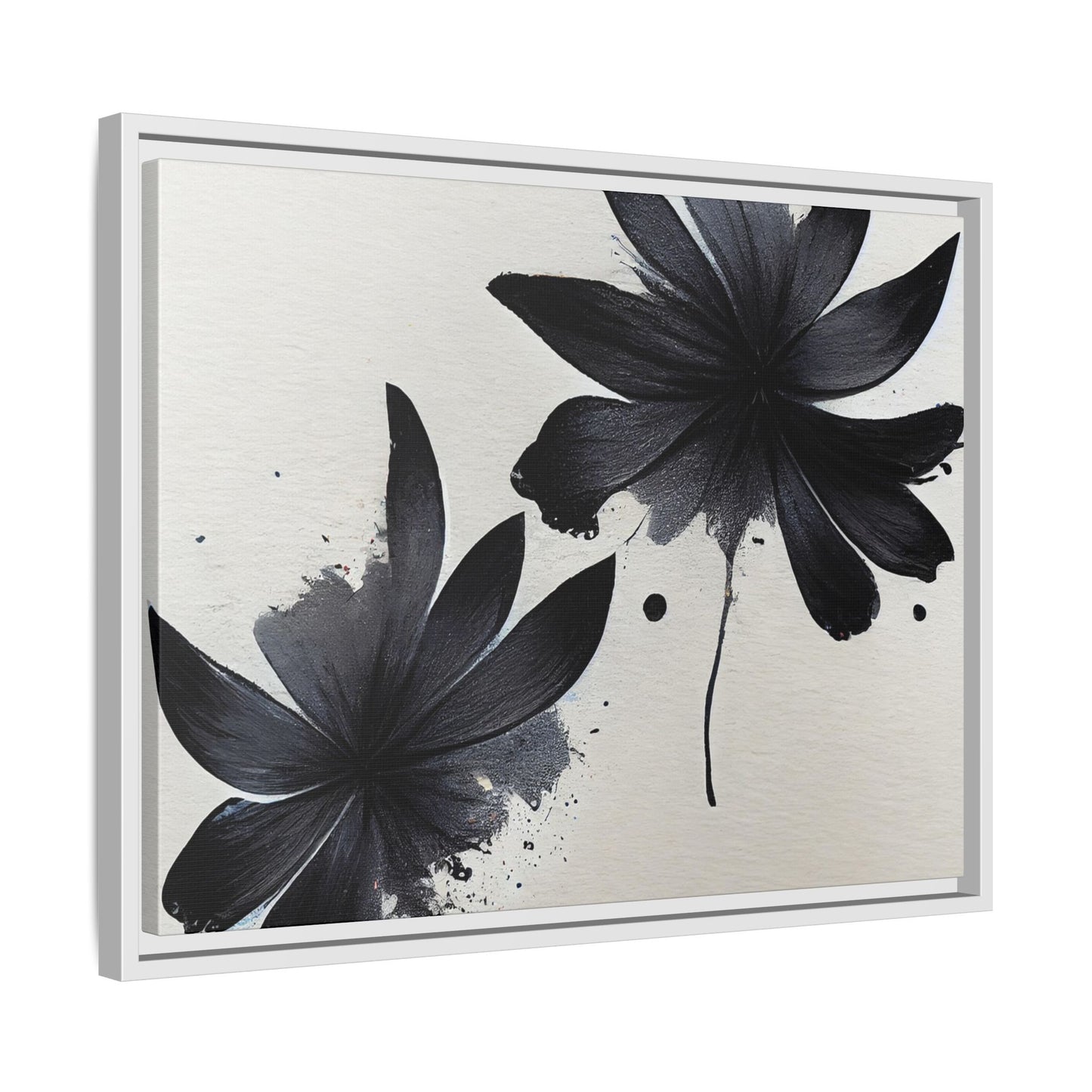 Framed Black Floral Matte Canvas Wall Art — Monochrome Botanical Print