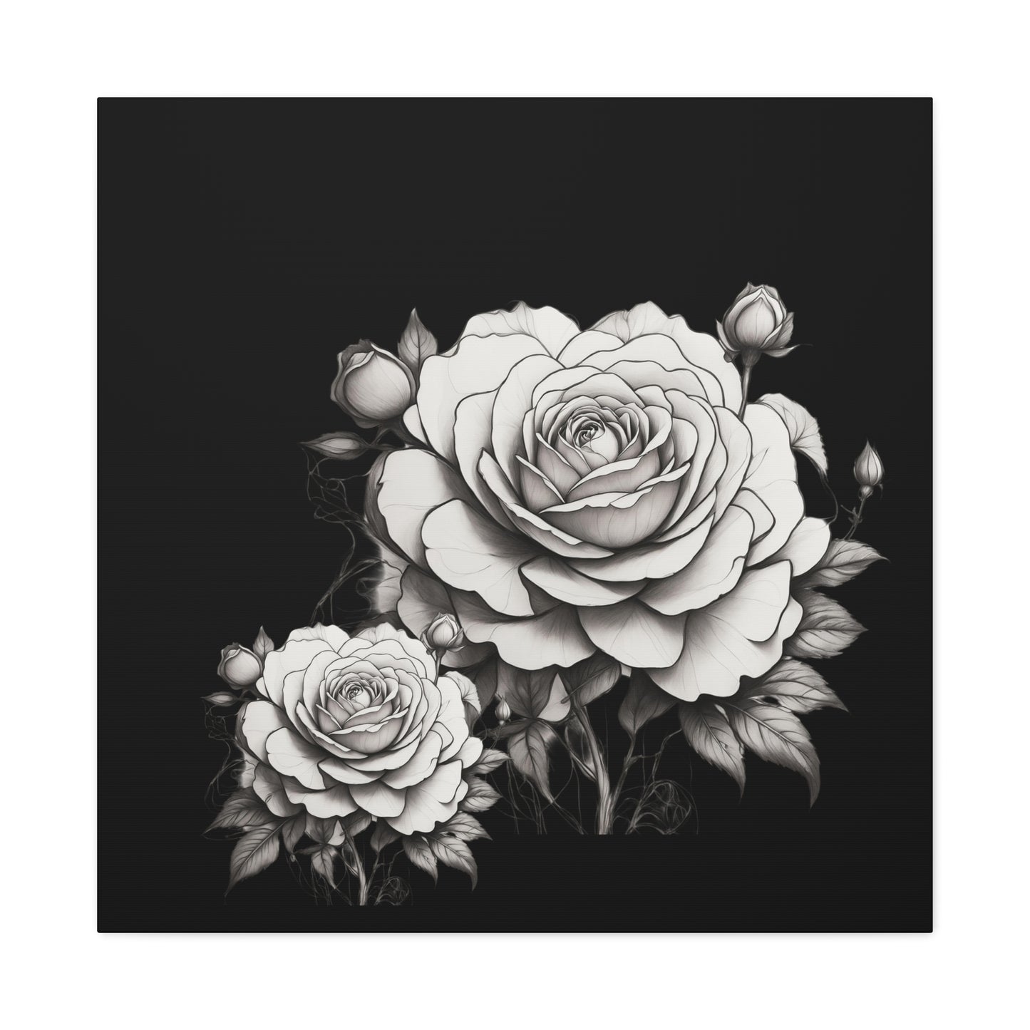 Monochrome Rose Canvas Print — Black & White Floral Wall Art