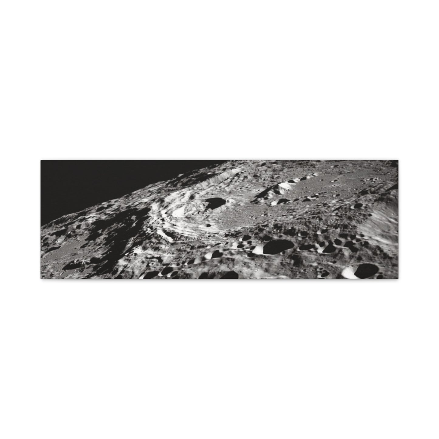 Lunar Surface Matte Canvas Print — Black & White Moon Crater Wall Art