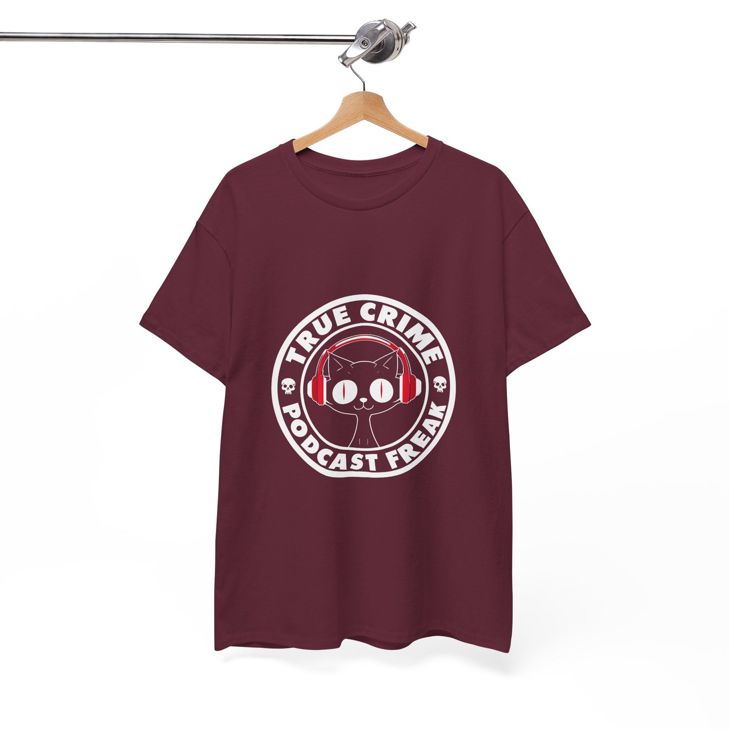 True Crime Podcast Tee — Cat with Headphones Logo